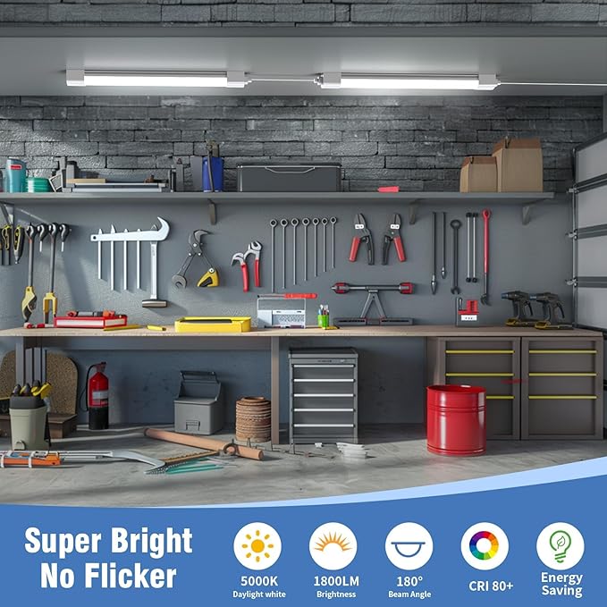 LED Ceiling Light with Plug, 5000k LED Tube Lights with plug 16W Plug in Ceiling Lights Fixture Linkable Led Closet Lights with NO/Off Switch for Garage Cabinets Kitchen Workbench Office Overhead