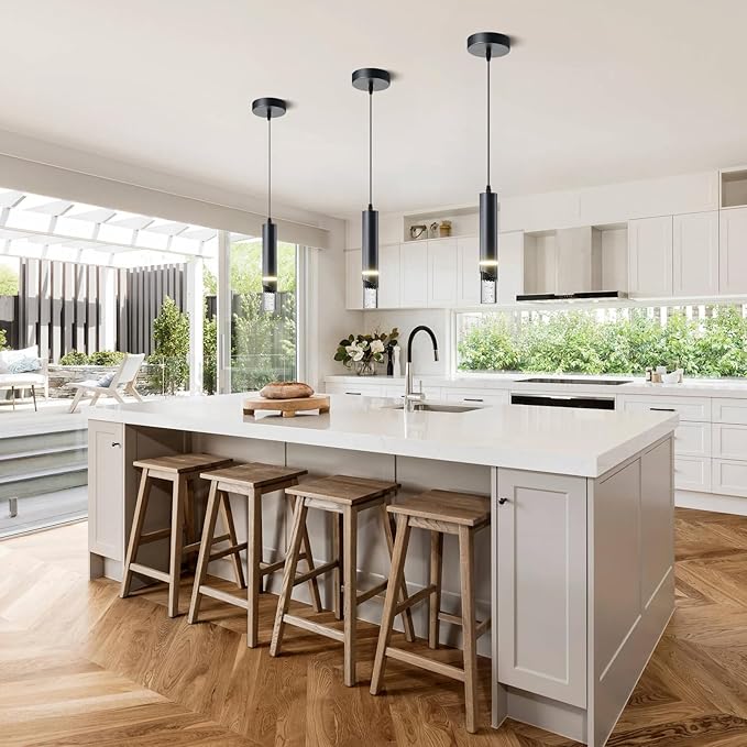 Pendant Lights Kitchen Island Dimmable LED Kitchen Lighting Matte Black Hanging Light fixtures Bubble Crystal Mini Pendant Light, Modern Pendant Ligh(3 Pack)