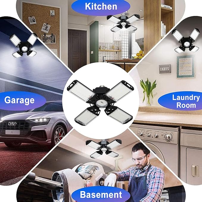 150W LED Garage Light 2Pack, 15000 Lumen 4+1 Adjustable Panel, 6500K Daylight Garage Lighting