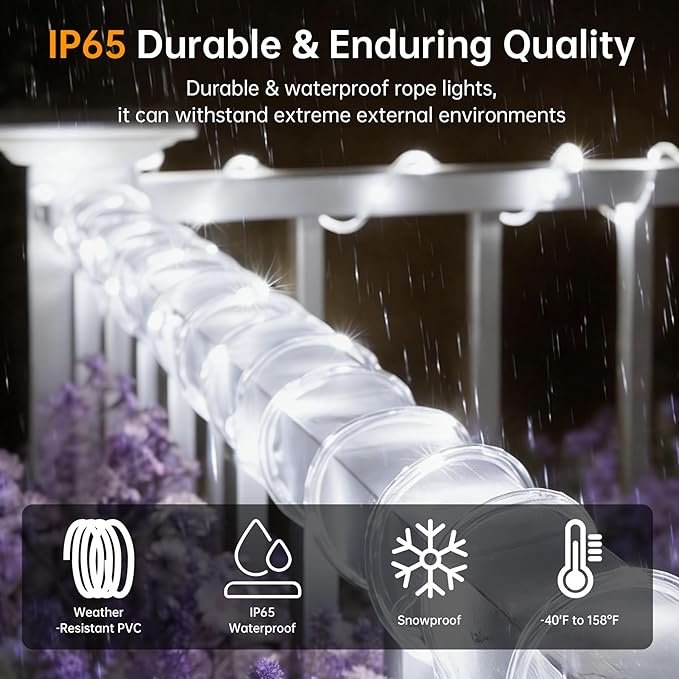 Solar Rope Lights for Outside, 33ft 100 LED Solar String Lights with 8 Modes, Waterproof Solar Outdoor Light for Patio Garden Party Tree Porch Pool Fence Outdoor Holiday Xmas Decor -White