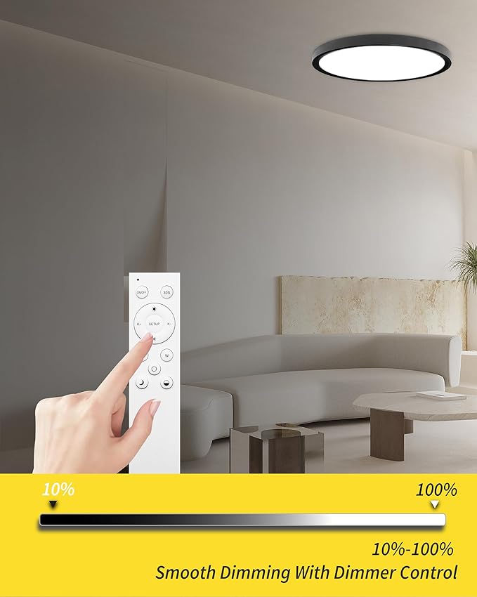 2Pack 16 Inch Remote Control Dimmable LED Flush Mount Ceiling Light Panel,32W 3840LM,2700K-6000K Adjustable Color,Ultra Thin Round Ceiling Light Fixture for Hallway Kitchen Bedroom Home Office (Black)