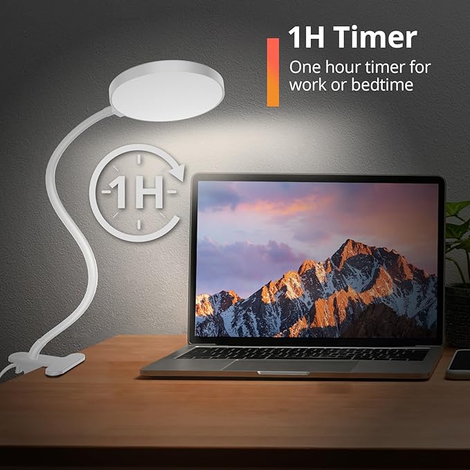 iFalarila Reading Light with Remote, LED Desk Lamp Clip on [1H Timer & Nightlight] RA>95 Dimmable Flexible Gooseneck, Reading Lamp with Clamp for Table - 4.7'' (Adapter Included)