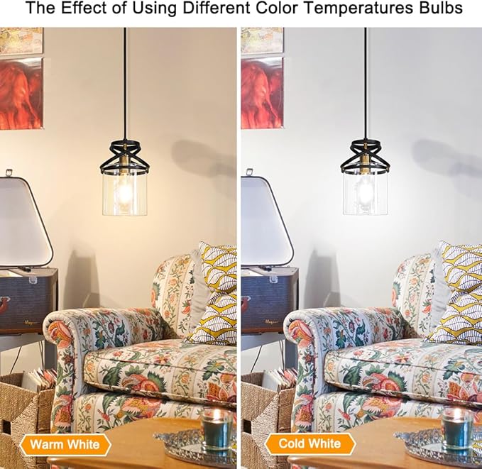 Modern Black and Gold Plug in Hanging Lamp - 16.4ft Adjustable Corded Pendant Light with 5.9" Clear Glass Shade - Kitchen Island & Sink Lighting for Farmhouse Living Room, Bedroom, Dining Room Fixture