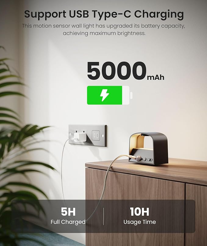 FULEN Motion Sensor Wall Lights with Remote Control 3 Colors Wireless Wall Lamp LED Indoor Up Down Wall Sconces 5000mAh Rechargeable Battery Powered Wall Lamps Brightness Adjustable, 1 Pack