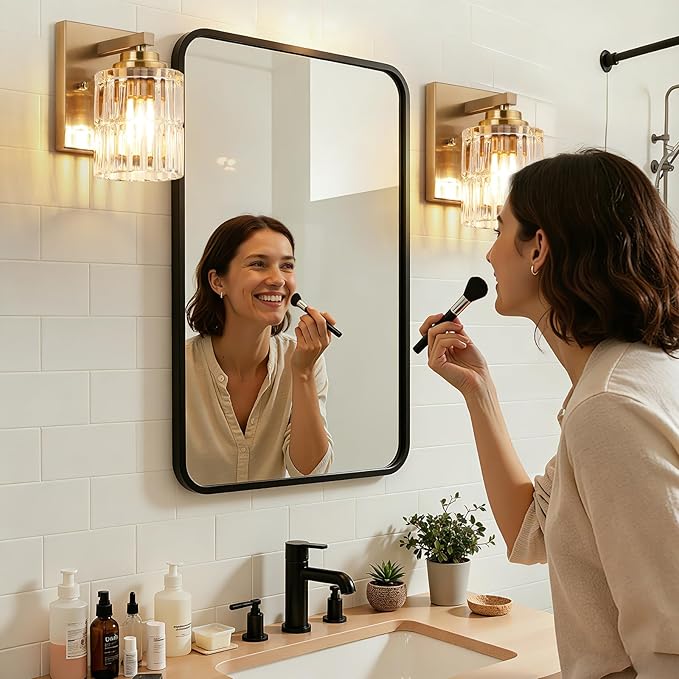 TALOYA 4 Inch Bathroom Light Fixtures,Modern,Set of 2 Light Brushed Gold Vanity Lights with Wide Vertical Ribbed Thickened Glass Shade for Mirror Makeup Room Hallway（Bulbs Not Included）