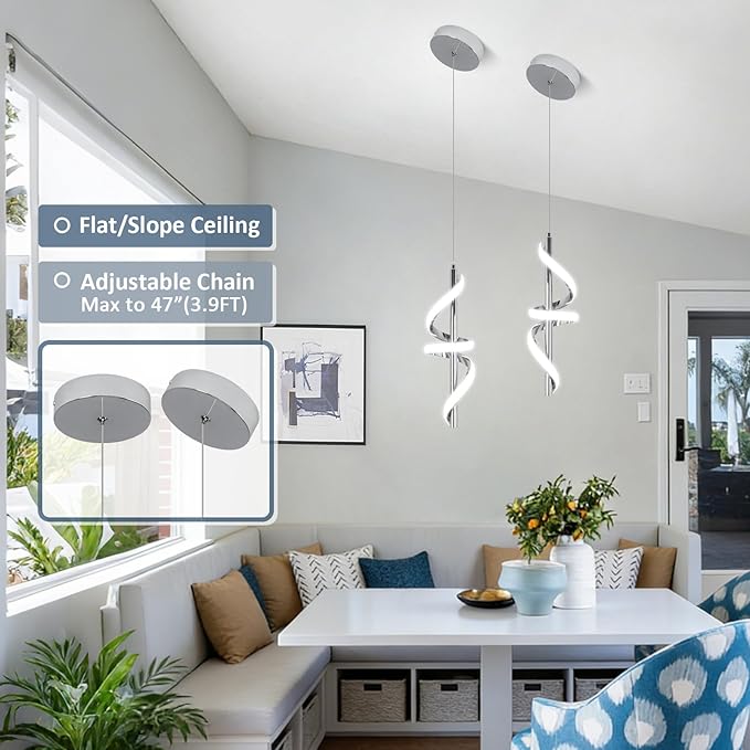 CANEOE Modern LED Pendant Light for Kitchen Island, 3000K-6000K Dimmable Kitchen Island Pendant Lighting for Dining Room Living Room Bedroom Hanging Light Fixtures,1 Pack