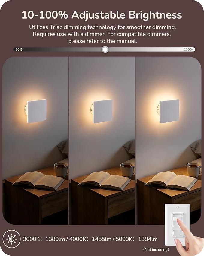 EDISHINE 2 Pack LED Outdoor Wall Lights Exterior/Interior, 3000K-5000K Dimmable Wall Sconce, Small Square Modern Exterior Lighting Fixtures, IP65 Waterproof Aluminum Outside Porch Light, White