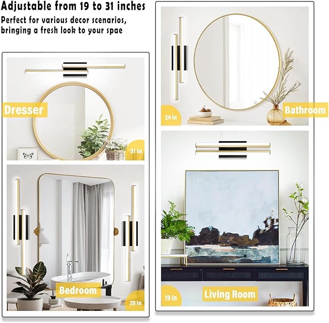 Bathroom Light Fixtures Over Mirror: 32 Inch Retractable LED Bathroom Vanity Light ETL Certified 5CCT 2700K-5700K Wall Light 34W Modern Vanity Light Bar Dimmable - Wall Light Fixtures, Golden 1 Pack