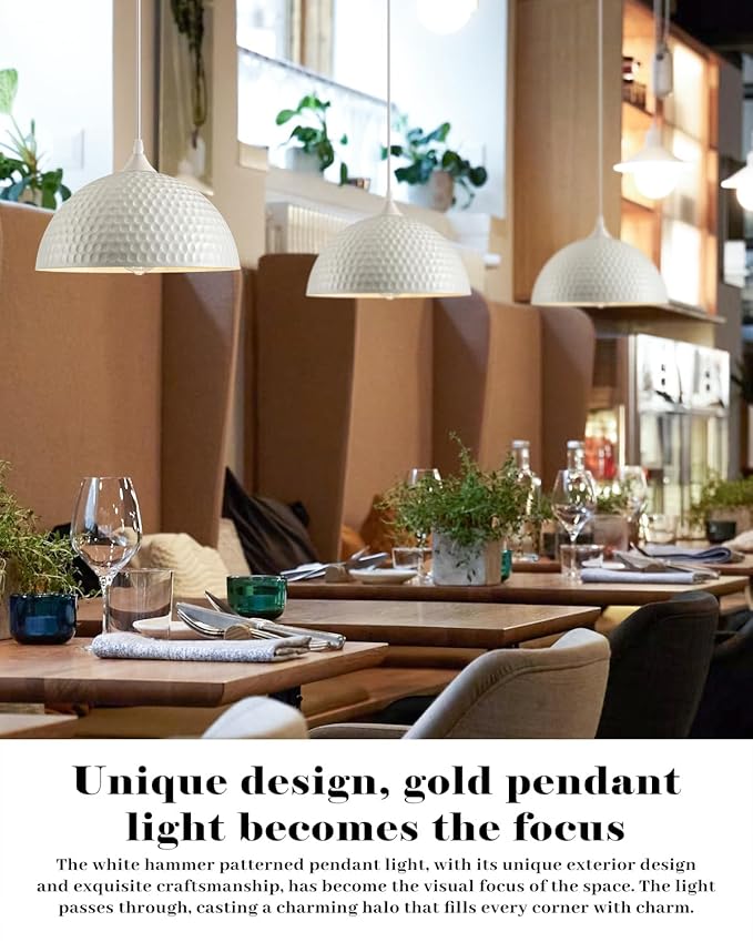 White Pendant Lights Kitchen Island 3 Pack, 12 Inch Hammered Dome Pendant Light, Farmhouse Kitchen Pendant Lights, Industrial Hammered Pendant Light for Kitchen, Dining Room, Barn