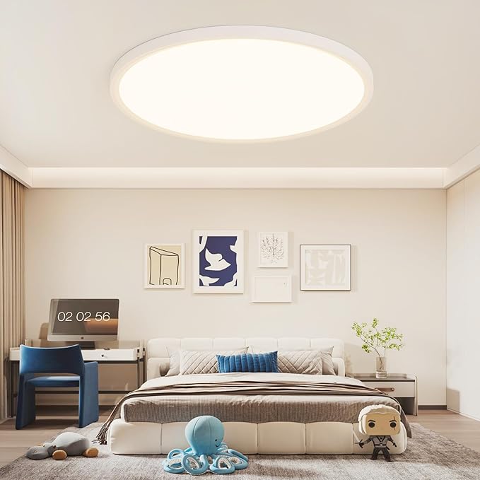 24 Inch LED Flush Mount Ceiling Light Fixture,Dimmable Ultra Thin Low Profile,48W 4800 Lumens,3 CCT Color Selectable,Modern Round White Ceiling Light for Living Room,Bedroom,Kitchen,Office
