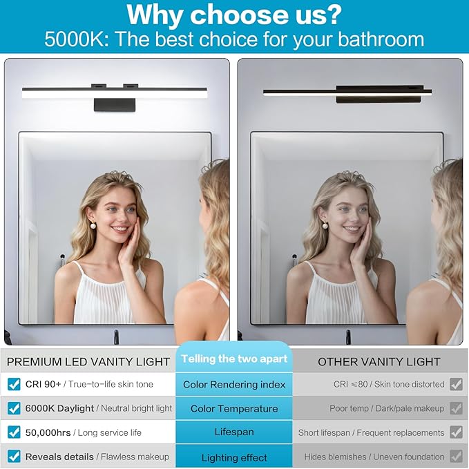 SOLFART Black Vanity Light Modern 31.5 inch Dimmable LED Light for Bathroom Lighting Fixtures Aluminum 5500K