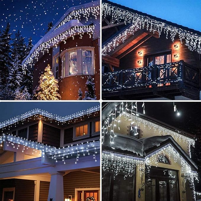 Orangie 8 Modes LED Icicle Lights, 9.8 FT 96 LED Fairy String Lights Plug in Extendable Curtain Light String Christmas Lights for Bedroom Patio Yard Garden Wedding Party (Cool White)