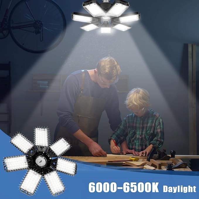 LED Garage Lights Bulb 2 Pack 180W 18000LM 6500K Led Shop Light with 7 Plus 1 Deformable Panels Basement Barn Ceiling Lights for E26/E27