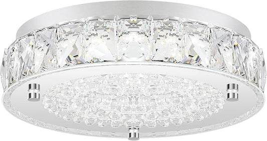 Crystal Chandeliers Flush Mount LED Ceiling Light Fixture, 5000K Daylight White Super Bright 1980LM 11-Inch Dimmable Farmhouse Kitchen Light Modern Ceiling Lamp for Bedroom Bathroom Nursery
