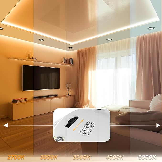 4 Inch LED Mini Surface Mount Light, Recessed Trim, Small Flush Mount Ceiling Light for Hallway, Bathroom, Kitchen, 120V, 60W Replacement, 5CCT Selectable, ETL, Wet Rated, Black/12 Packs