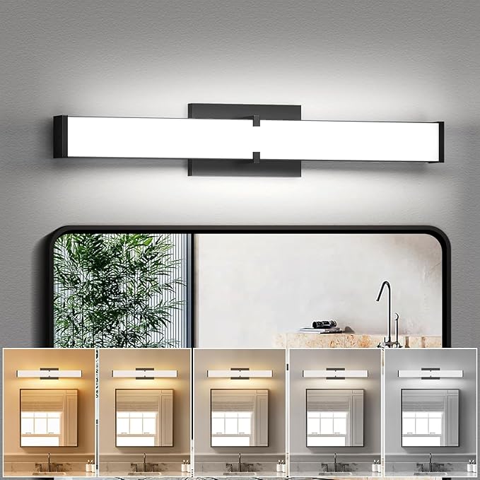 Modern Bathroom Light Fixtures Over Mirror 16 Inch(15.75"), 20W 2000 Lumen Dimmable Bathroom Vanity Light, 5CCT LED Vanity Light Bar, Black Vanity Lighting Fixtures with ETL Certified