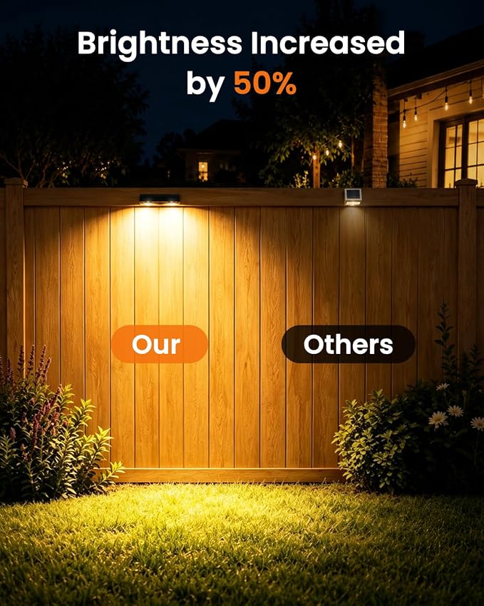 JOFIOS Fence Lights Solar Powered, 3000/4000/6000K 3 Modes Solar Lights for Fence Waterproof IP65 Dusk-to-Dawn LED Deck Lighting for Patio, Railing, Pool, Porch, Backyard, Wall, 8 Pack