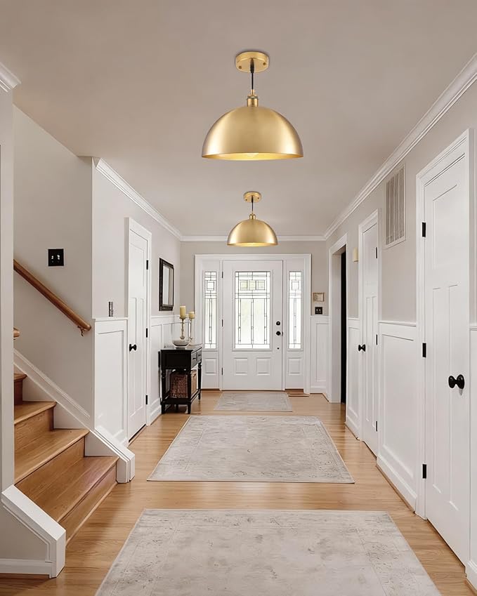 Gold Pendant Lights, 11.8" Farmhouse Pendant Light for Kitchen Island, Vintage Pendant Light Fixtures for Dining Room, Living Room, Bedroom, Dome Pendant Lighting, 2 Pack