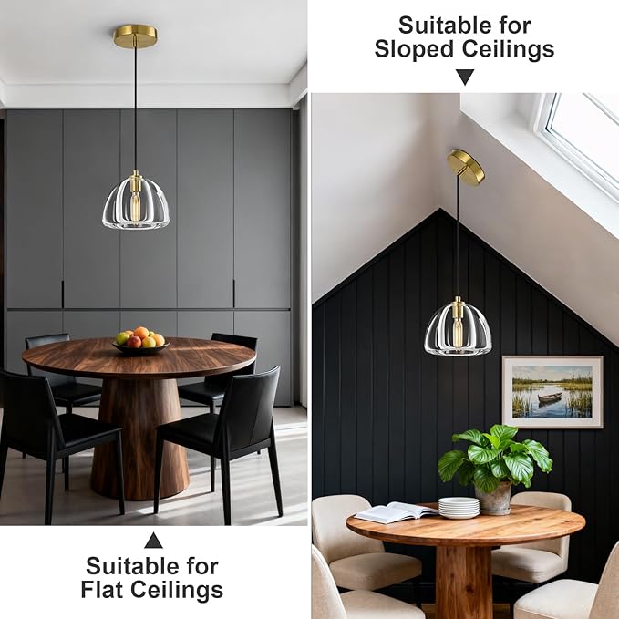 Modern Gold Pendant Lights Kitchen Island Ceiling Chandelier Indoor Crystal Hanging Light Fixtures for Dining Room Kitchen Living Room Bedroom（B-1Pack）