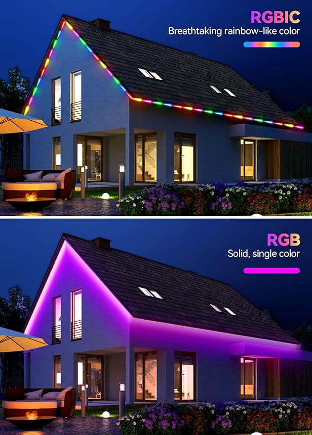105FT Continuous RGB+IC Outdoor Led Strip Lights Waterproof with RF Remote & Bluetooth Music Sync App Control, Long Color Changing LED Rope Lights,IP67,24V