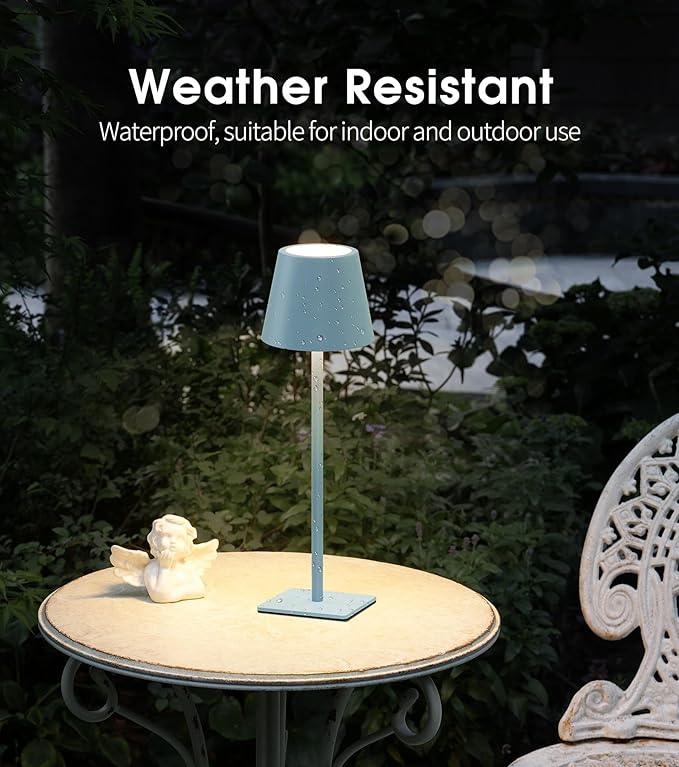 UME 3 Pack Cordless Table Lamp, Battery Operated Lamp - Portable Waterproof Rechargeable Table Lamp w/ 3 Color Temps & Stepless Dimming for Dinner, Desk, Cafe, Outdoor (Blue)