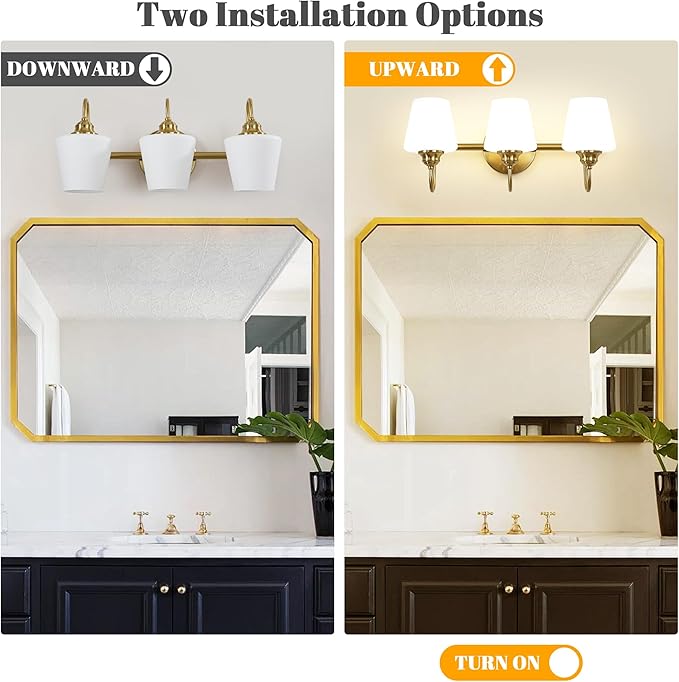 LASENCHOO 3 Lights Bathroom Vanity Light Vintage Bathroom Lighting Fixtures Over Mirror, Brass Wall Sconce Modern Wall Lights for Bedroom Living Room Hallway with Milky Glass Shade, E12 Socket