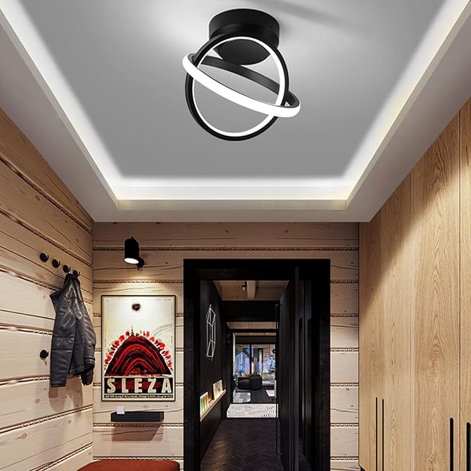 CANEOE Black Led Ceiling Light, 6000K Lighting Fixtures, Metal Creative Design Lamp for Living Room Bedroom Corridor Aisle Hallway (Cool White), CL-JCYXBK-US