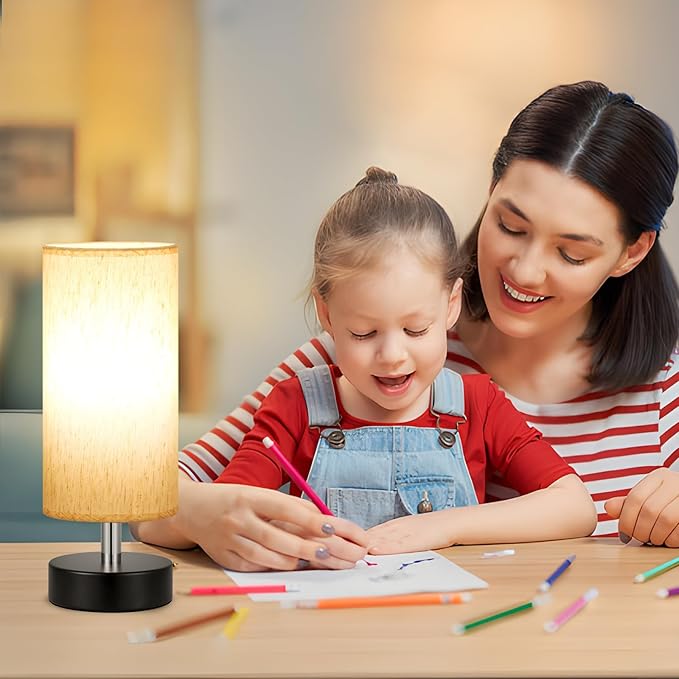 PartageiZ Small Table Lamp with LED Bulb - 3 Color Temperatures for Bedroom, Nightstand, Minimalist Night Stands, Desk, Kids, Living Room, Office, Dorm