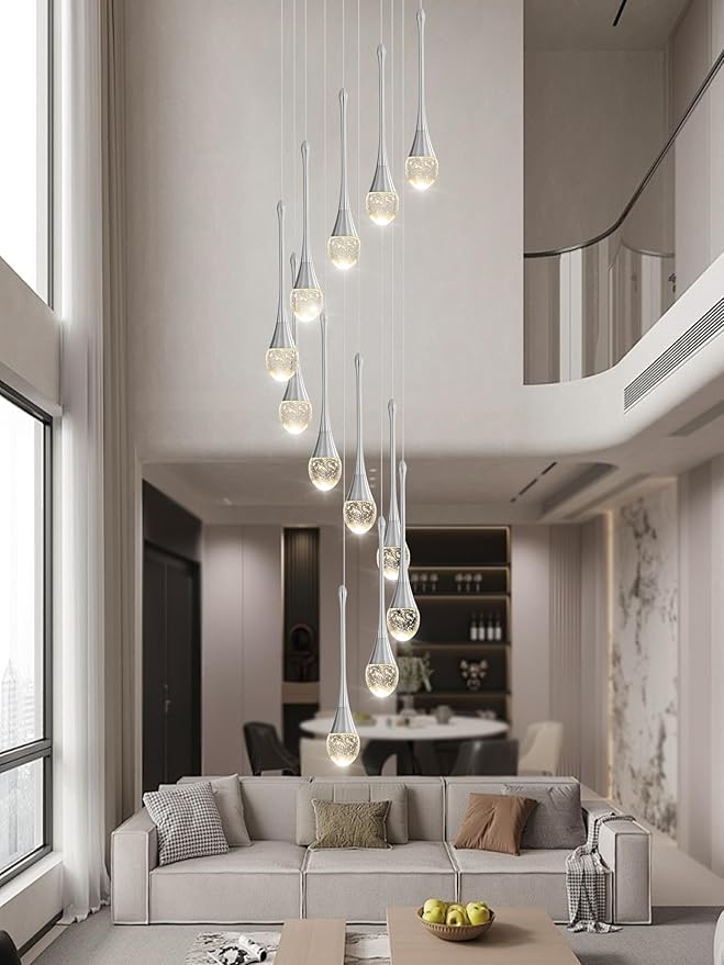 ykolupty H120'' Long Crystal Raindrop Chandelier 12 Lights Foyer Pendant Lighting Entrwey High Ceiling Chandeliers LED Dimmable Lighting…