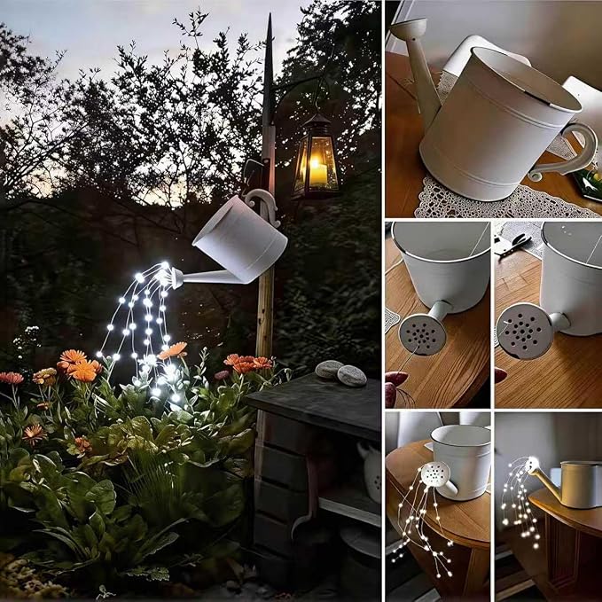 Solar Fairy Lights Outdoor White, Multi Strand 180 LEDs Watering Can String Light, Waterproof Solar Powered Waterfall Lights, Cool White Firefly Bunch Lights
