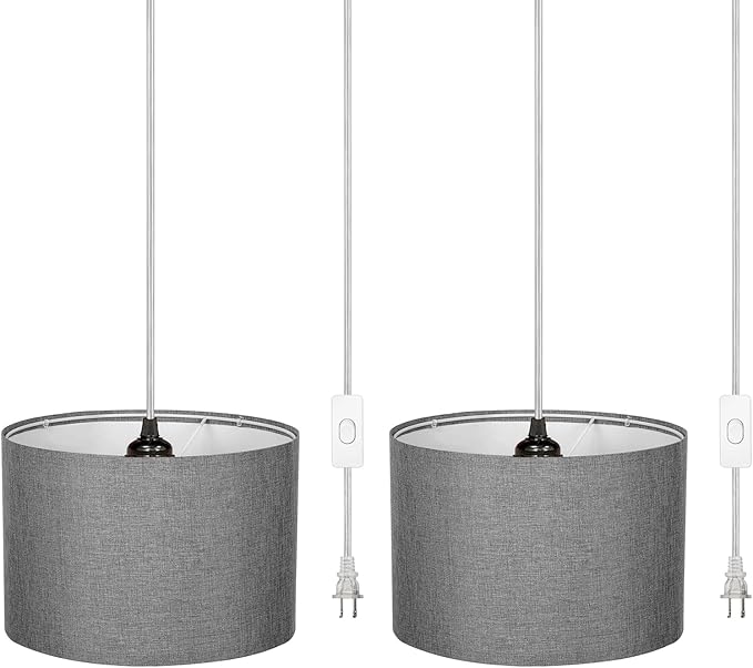 ZSLAIFU 15FT Plug in Pendant Light with Switch,Hanging Lamp with Plug in Cord, Hanging Light Pendant Lamp with Remote Control，Pendant Light Fixture for Living Room Bedroom Farmhouse (Grey x2)