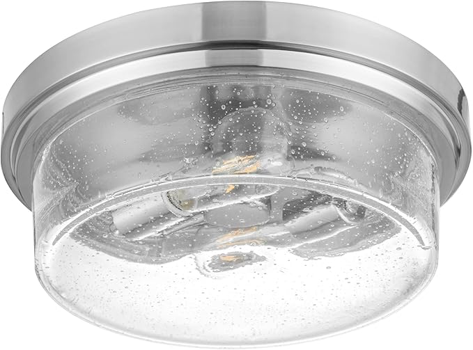 Prominence Home Madalyn 13" Brushed Nickel Flush Mount Clear Square Glass Drum Ceiling Light - 51540-01