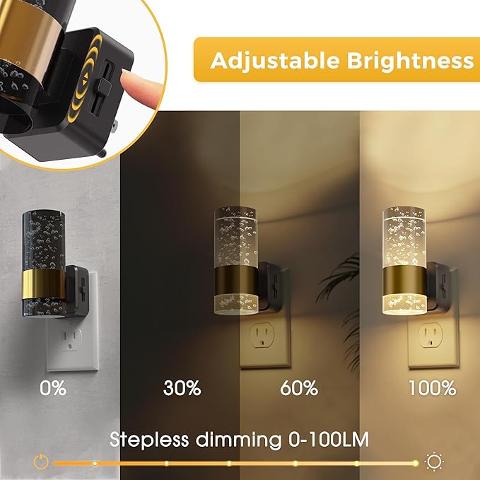 L LOHAS LED Night Lights Plug into Wall, 2 Pack Acrylic Night Light,Dimmable Nightlight with 0-100 LM Adjustable Brightness, 3000K Plug in Night Light with Dusk to Dawn Sensor, for Bathroom Hallway