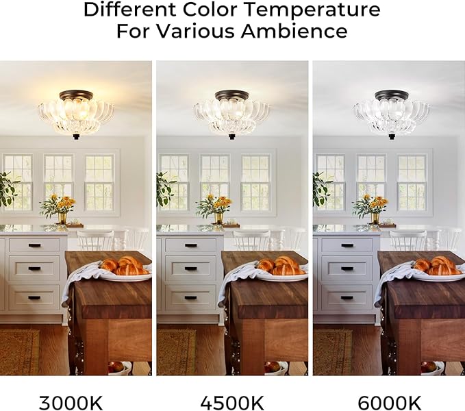 Semi Flush Mount Ceiling Light Fixture Vinatge Black Ceiling Lights Mid Century Modern Clear Glass Close to Ceiling Lighting Fixtures for Bedroom Hallway Foyer Bathroom Kitchen Laundry Room Nursery