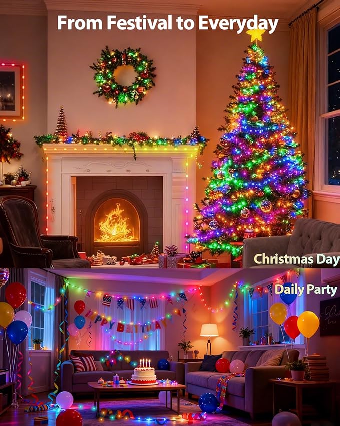 Smart Fairy String Lights, 33Ft DIY Twinkle Lights USB Port, Multicolor Warm White, App/Remote Control, 12 Modes &Music Sync for Bedroom,Party, Halloween, Indoor Christmas Tree Decor