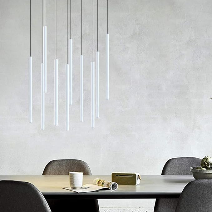 CANALIS 10 Mini Pendant Lighting White - LED Hanging Light Fixture for Kitchen Island, Bar, Foyer - Cluster Pendants - Dimmable, Adjustable Wire, Lamp Bulb Included