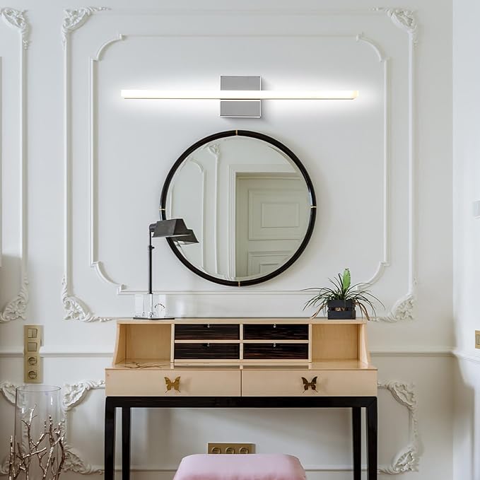 LED Bathroom Vanity Light 16inch Over Mirror Lighting Fixture Modern Indoor Chrome 10W 5000K Cool White Wall Sconce for Bathroom Bedroom Living Room