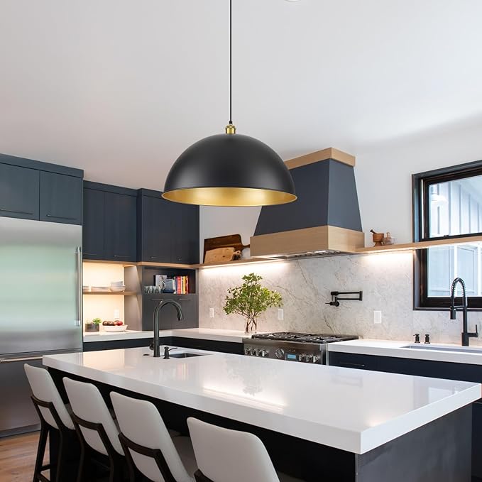 20 Inch Black Pendant Light Fixtures, Vintage Pendant Lights Kitchen Island, Adjustable Height Large Farmhouse Pendant Light for Kitchen Dining Room Bedroom 2 Pack