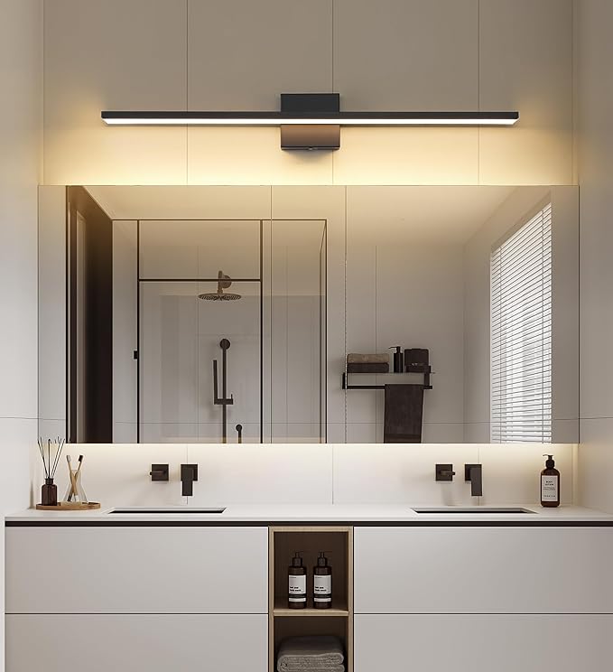 JUSHENG Black Vanity Lights for Bathroom 5CCT Dimmable Bathroom Vanity Light Fixtures LED Vanity Light Bar 31.5'' Inch 32W ETL Certificated