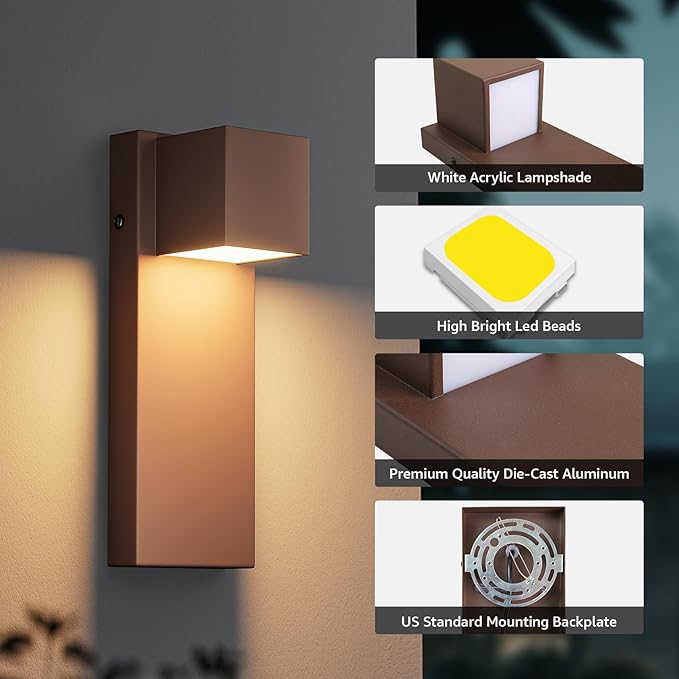 4 Pack 13" Modern Outdoor Led Wall Light,16W 3000K 1200Lumen Porch & Patio Hardwired Wall Mount Wall Sconces,Exterior IP65 Waterproof Aluminum Wall Lamp for Front Door Garage Garden(Rust)