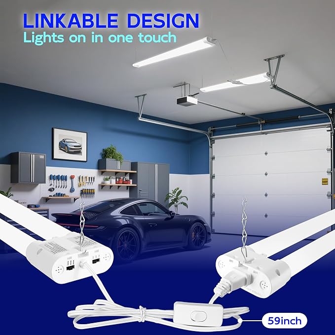 hykolity LED Shop Lights 4FT, 3CCT Selectable 4000K/5000K/6500K, Adjustable 25W/34W/42W, 5500LM Linkable Shop Lights for Garage, Ceiling or Hanging Mount, 4 Pack