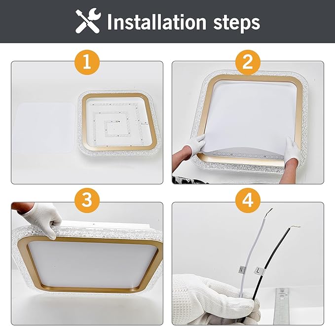 UOFUS 20.47inch Square Gold Flush Mount Ceiling Light 80W Modern LED Ceiling Light Fixture 3000K-6000K Super Bright Ceiling Lamp for Living Room Bedroom Kitchen Dining Room