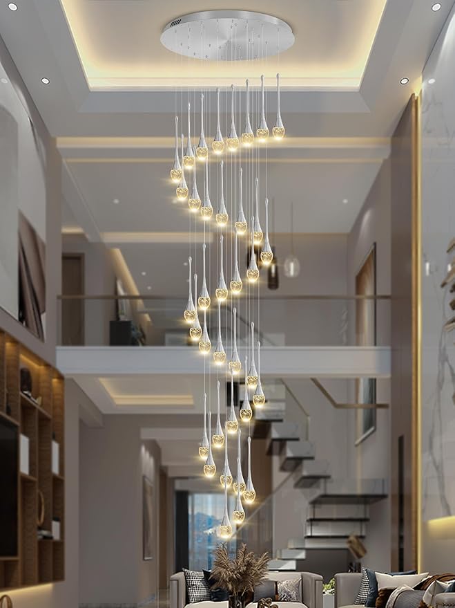 ykolupty 150in High Ceiling Chandelier for Foyer Entrance 36-Light Crystal Silver Chandelier Light Fixture Large Ceiling Light for Living Room Staircase Hallway Dining Room