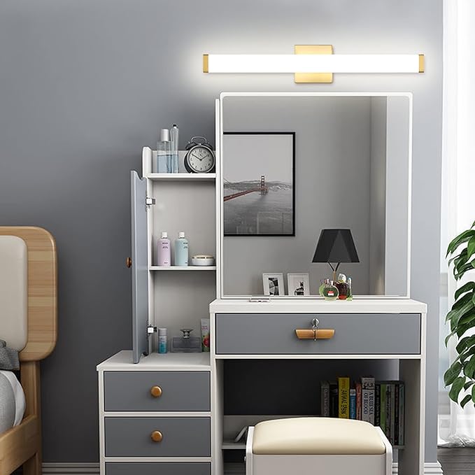 LED Bathroom Vanity Light fixtures 24in Metal Brass, 14W 4000K Natural White Square Wall Fixture, Modern Lighting for Over Mirror, Damp Rated