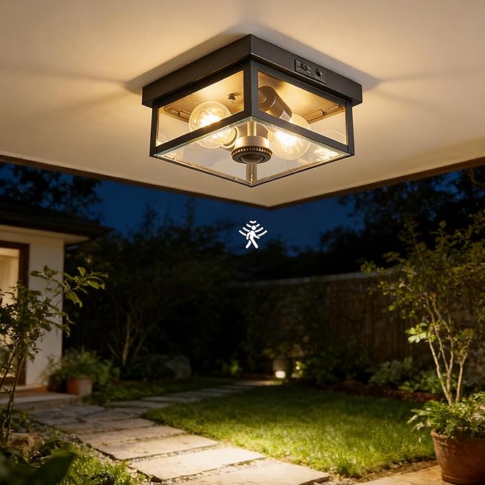 (2026 Upgrade Adjustable Motion Sensor Outdoor Ceiling Light,8.5IN Fully Sealed Fixture with Clear Beveled Glass,Waterproof, Dustproof & Insect-Proof,Suit to Porch,Patio,Garage,Hallway