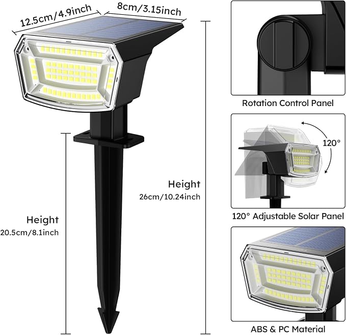TECKNET Spot Lights Outdoor with 59 LED, 4 Pack Solar Lights Outdoor Waterproof IP65, Auto On/Off Solar Spot Lights, 3 Lighting Modes Solar Powered Garden, 2-in-1 Solars Landscape Light (Cool White)