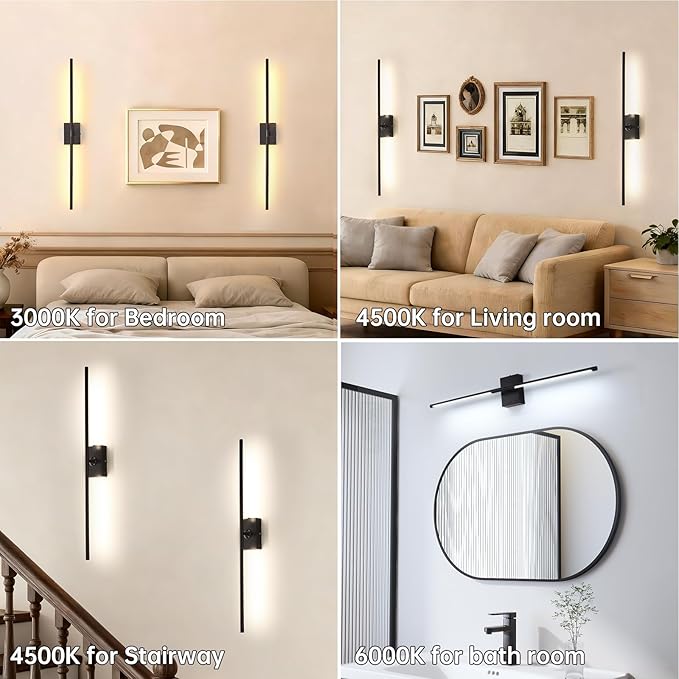 Shenmoyl Battery Operated Wall Sconce Set of 2, 10000mAh Rechargeable Wall Sconces with Detachable Battery, Indoor 350°Rotate Wall Lights for Bedroom Living Room, Black, 31.5 Inch