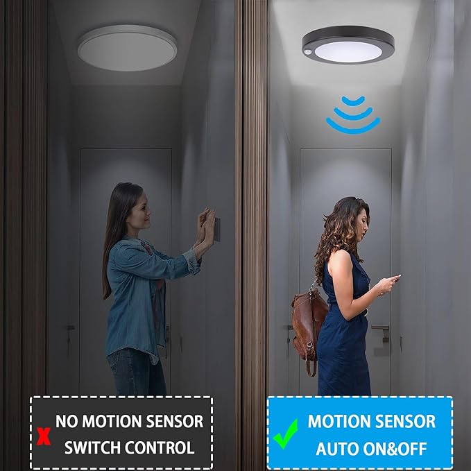 YoonLIT Flush Mount PIR Motion Sensor LED Ceiling Light, 6.2 Inch 10.5W 700 Lumen, Motion Activated Ceiling Fixture for Closet, Garage, Doorway, Stairway, Hallway, Bronze Finish 3000K 4-Pack