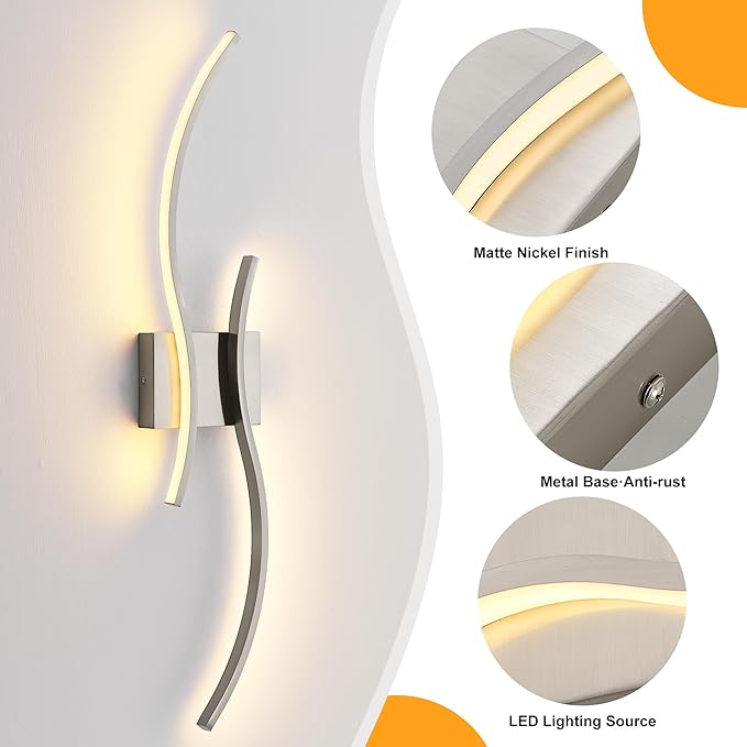 KARTOOSH 2 Pack Brushed Nickel Bathroom Vanity Lights Fixtures Over Mirror Hardwired 3CCT Dimmable Modern Wall Lights for Mirror Kitchen Living Room Cabinet Porch Hallway, 31.5 Inch