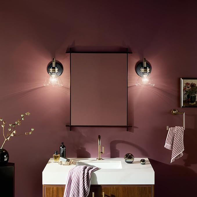 Kichler Farum 7.25" 1-Light Wall Sconce Bathroom Vanity Light Fixture with Clear Glass in Black for Fireplace, Kitchen, Bedroom, Hallway, or Vanity (7.25" W x 9.5" H) 55153BKCLR